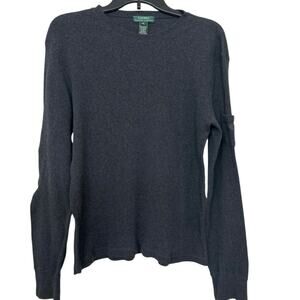 Lauren Ralph Lauren VTG Y2K Gray Cotton Ribbed Knit Crewneck Sweater XL Classic